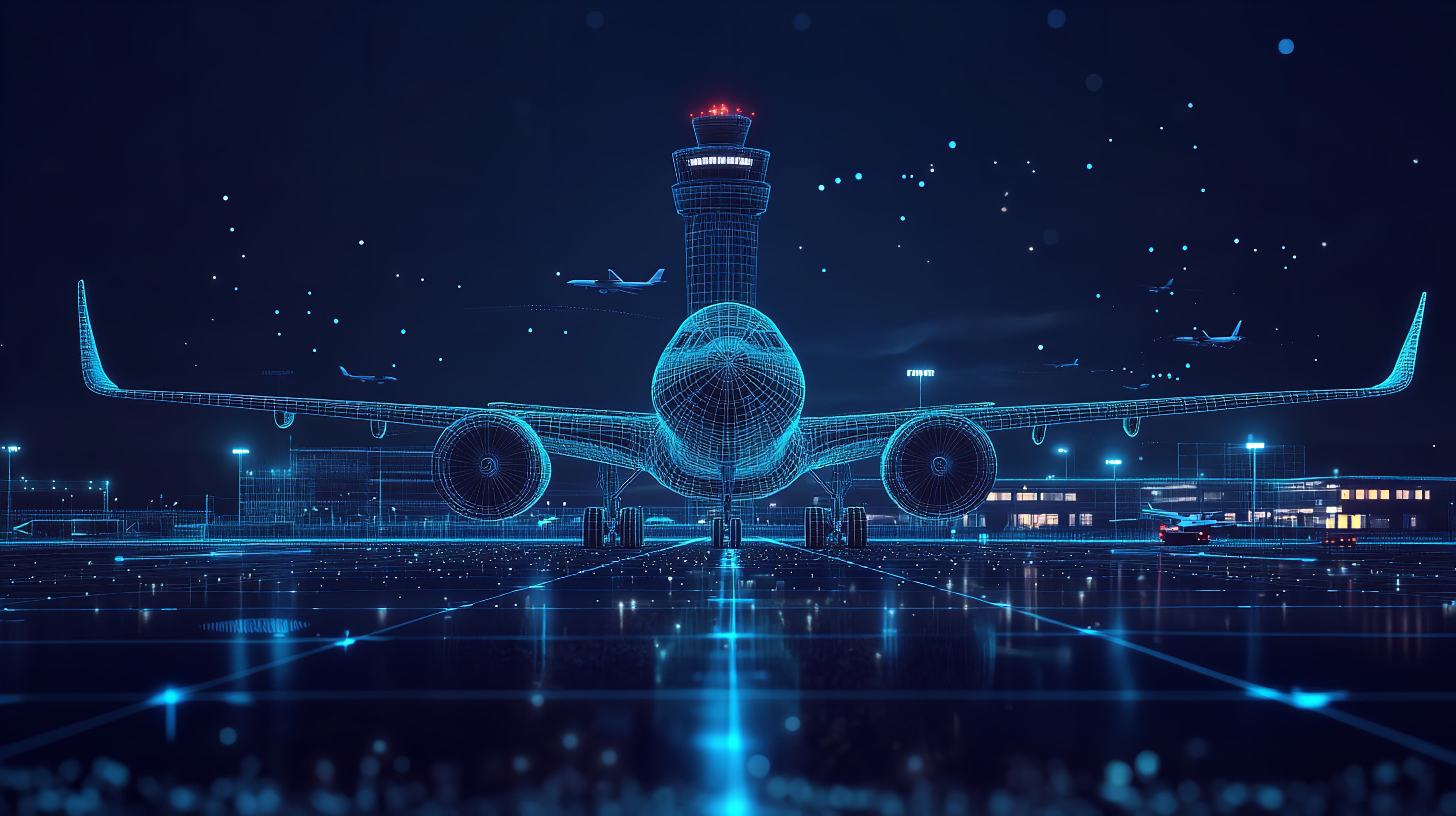 Airport runway at night